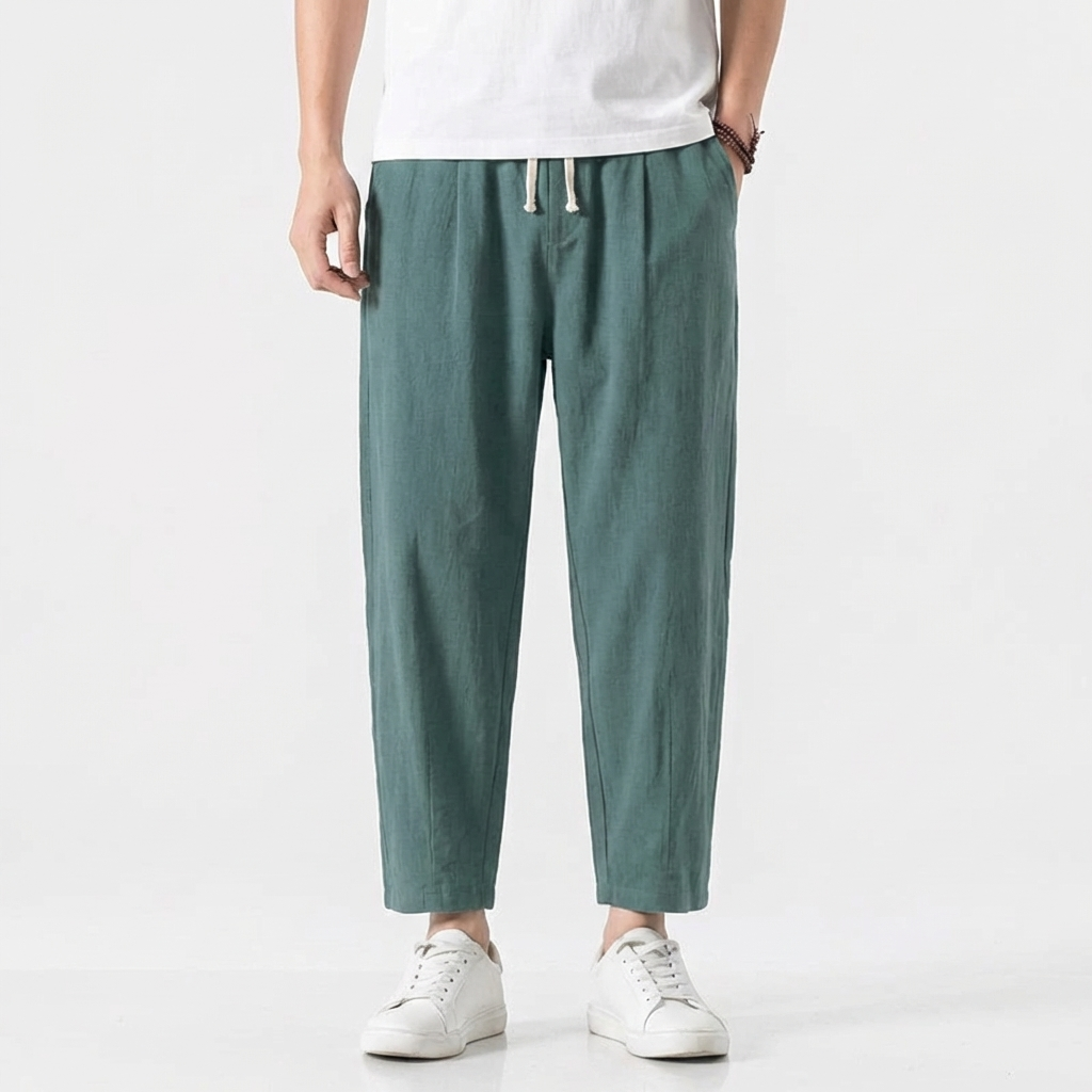 Pantalón Harem Hombre Algodón Cintura con Cordón Corte Holgado