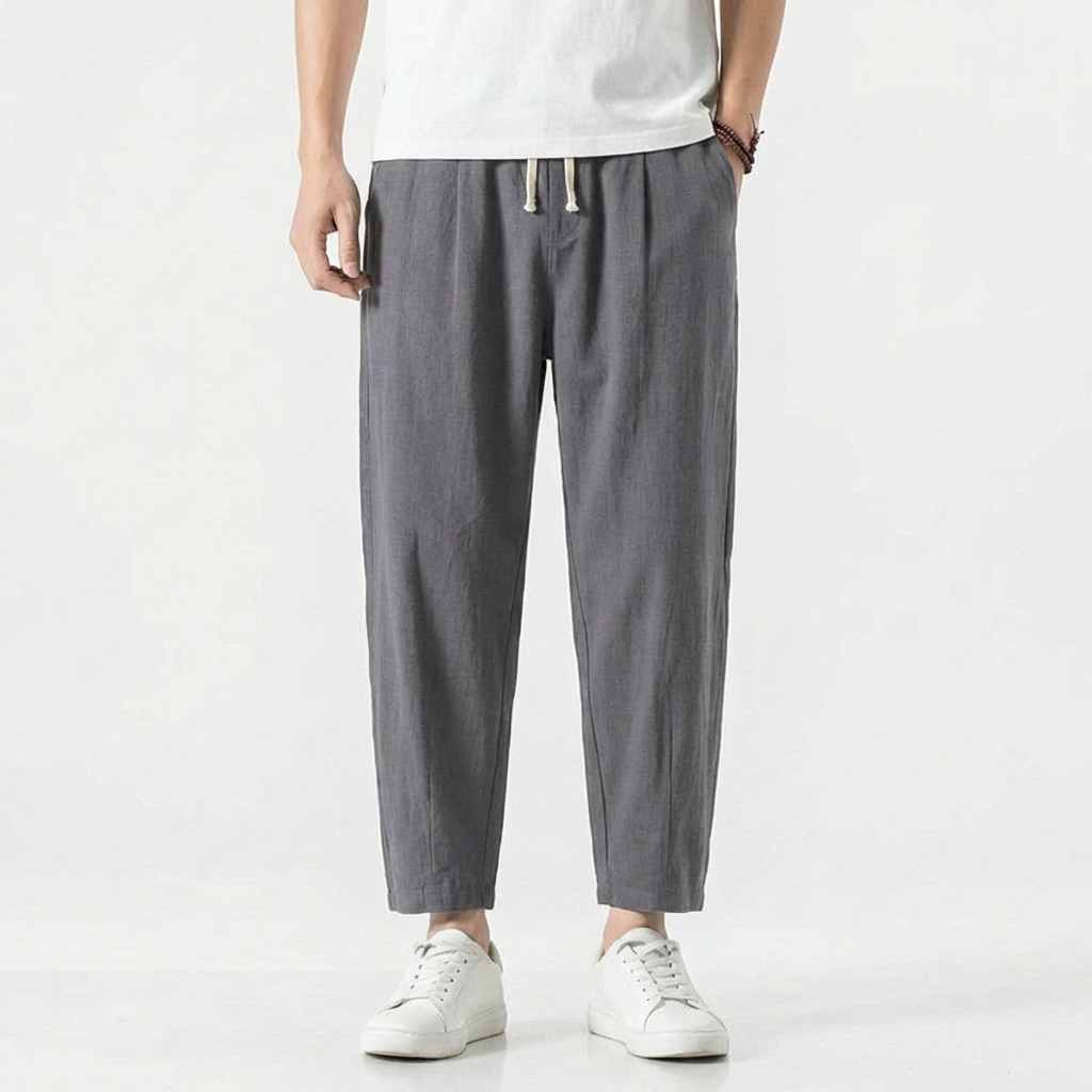 Pantalones Harem Hombre de Algodón Cintura Elástica Ajustable