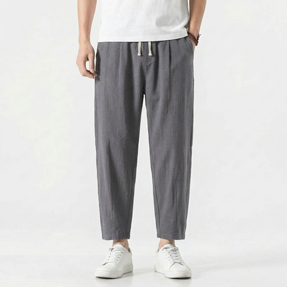 Pantalones Harem Hombre de Algodón Cintura Elástica Ajustable