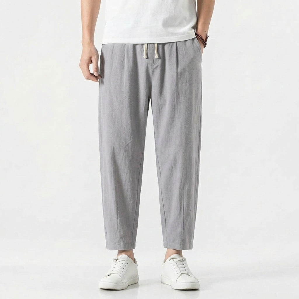Pantalón Harem Hombre Algodón Cintura con Cordón Corte Holgado