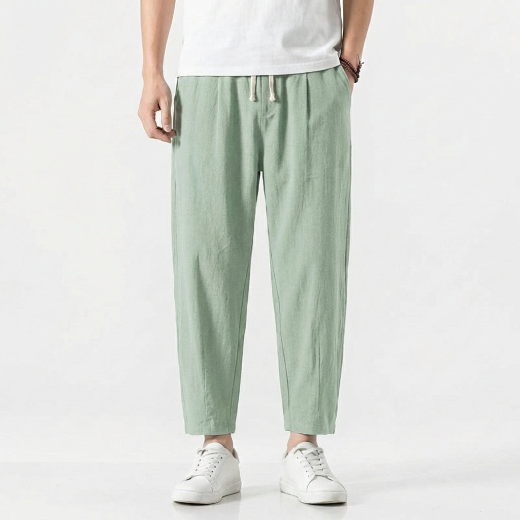 Pantalones Harem Hombre de Algodón Cintura Elástica Ajustable