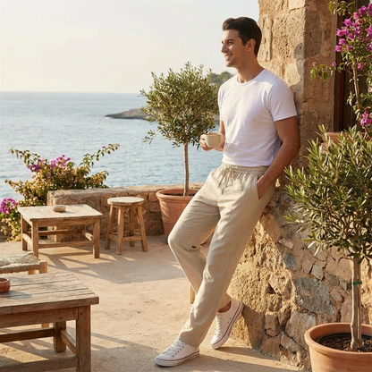 Pantalón Hombre Algodón Cintura con Cordón Pernera Recta Casual