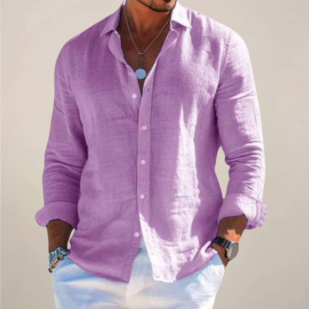 Camisa Hombre Manga Larga Algodón Cuello Clásico