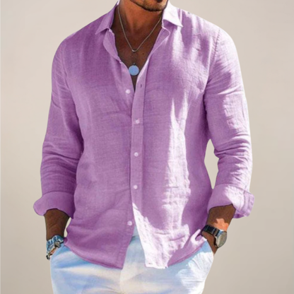Camisa Hombre Manga Larga Algodón Cuello Clásico