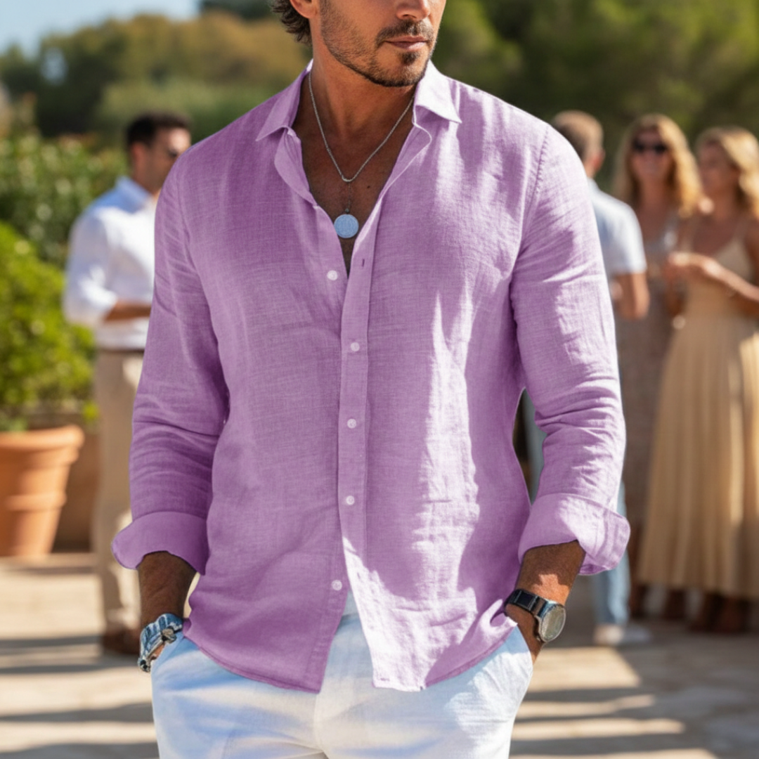 Camisa Hombre Manga Larga Algodón Cuello Clásico