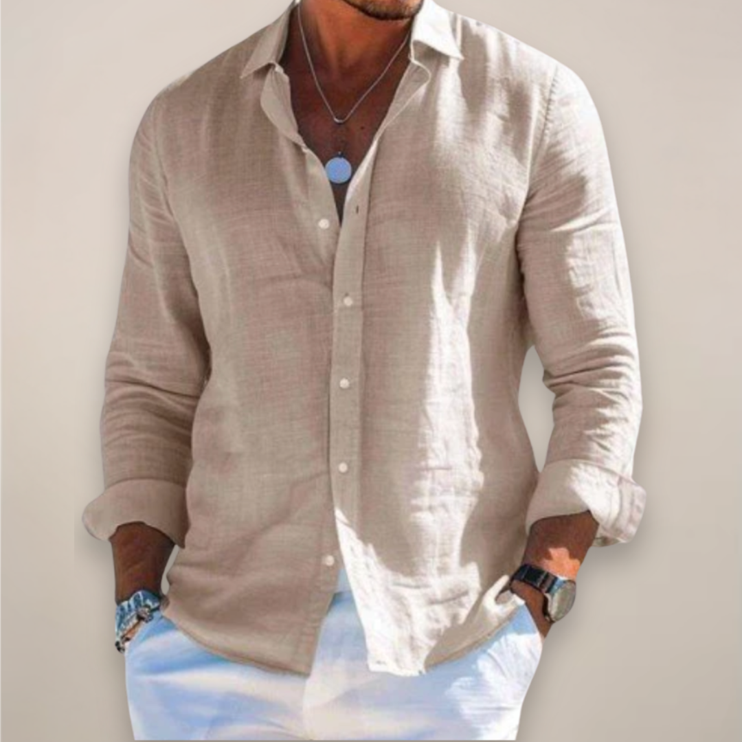 Camisa Hombre Manga Larga Algodón Cuello Clásico
