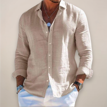 Camisa Hombre Manga Larga Algodón Cuello Clásico