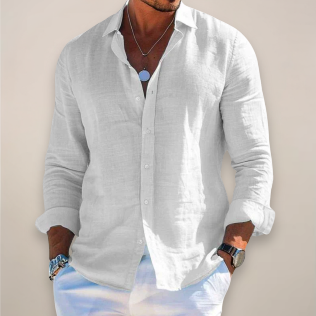 Camisa Hombre Manga Larga Algodón Cuello Clásico