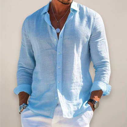 Camisa Hombre Manga Larga Algodón Cuello Clásico