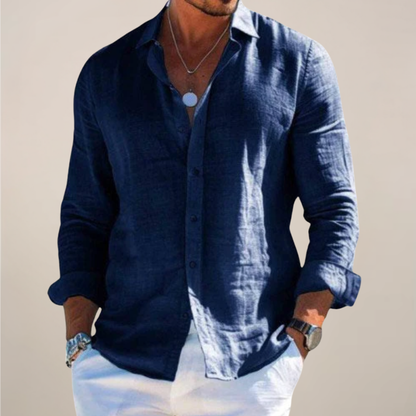Camisa Hombre Manga Larga Algodón Cuello Clásico