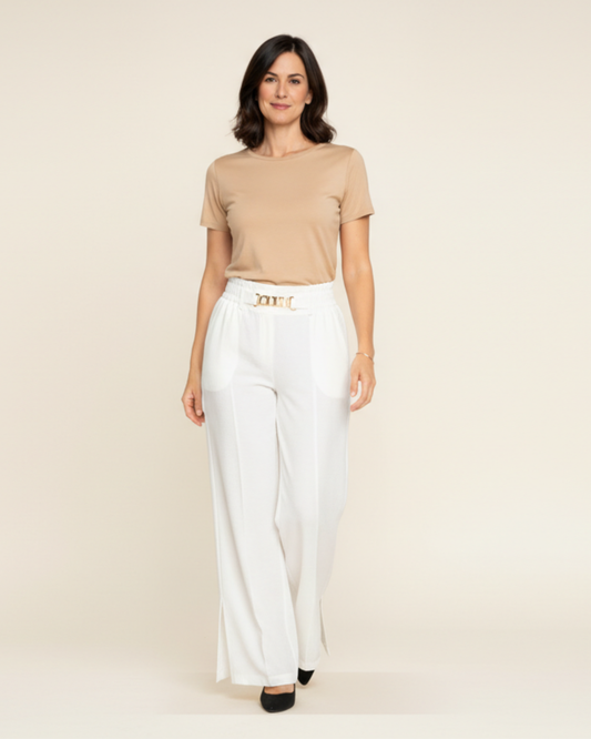 Pantalones Mujer Anchos Cintura Alta Cinturón Ajustable - Mavetta