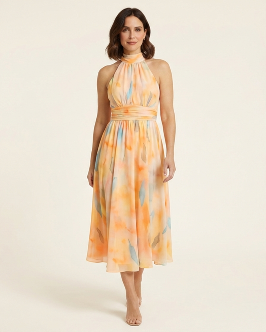 Vestido Largo Mujer Estampado Acuarela Fluido - Mavetta