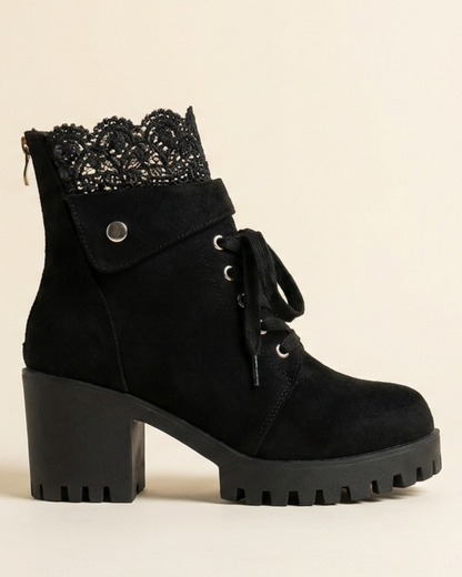 Botines Mujer de Encaje Tacón Grueso - Mavetta