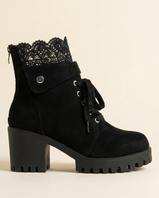 Botines Mujer de Encaje Tacón Grueso - Mavetta
