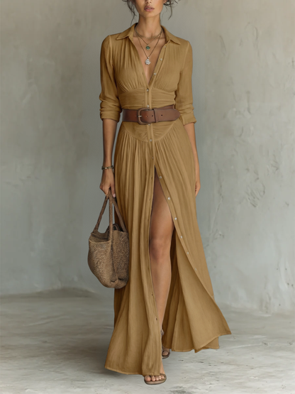 Vestido maxi mujer camisero lino y algodón