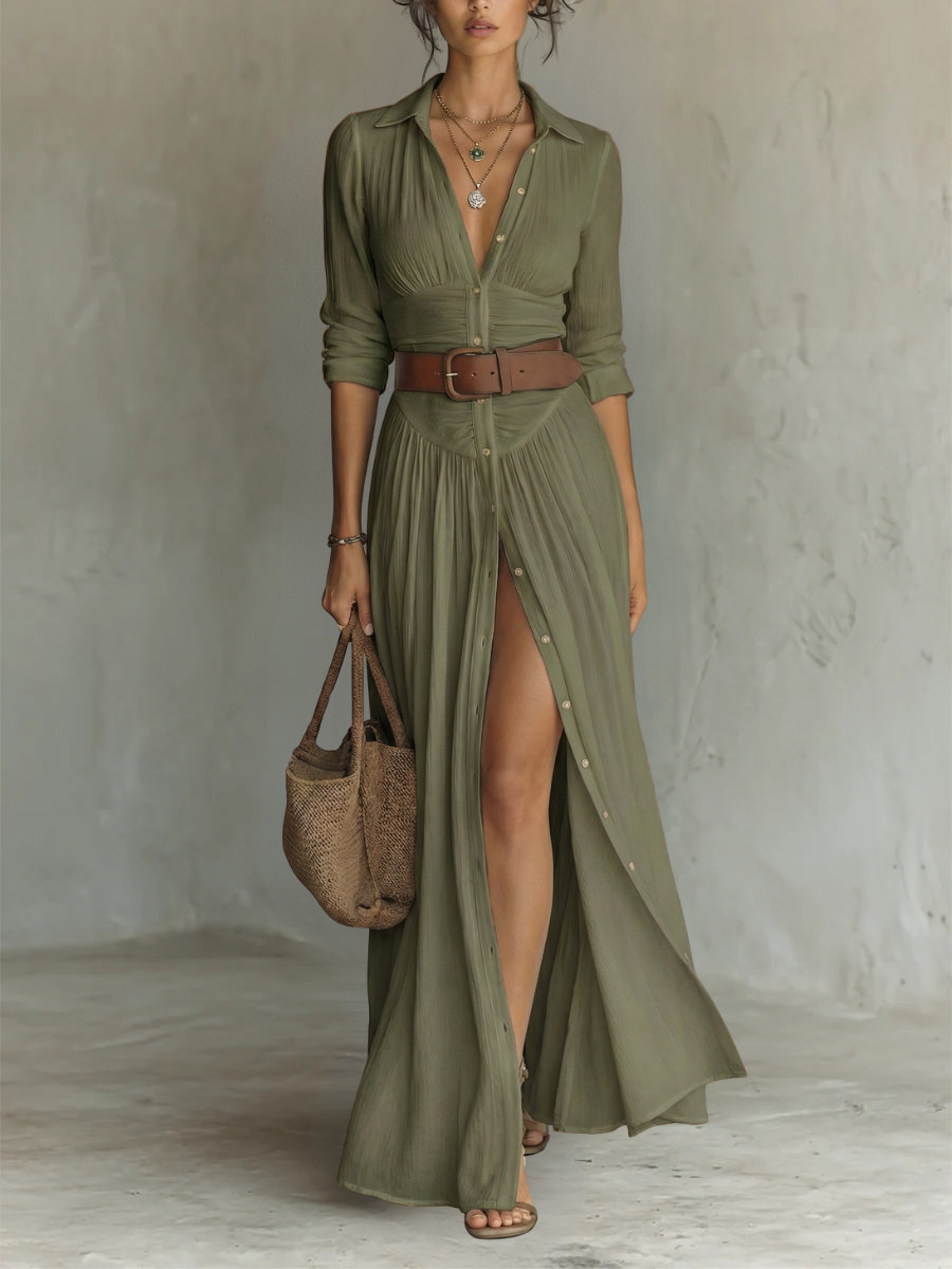Vestido maxi mujer camisero lino y algodón