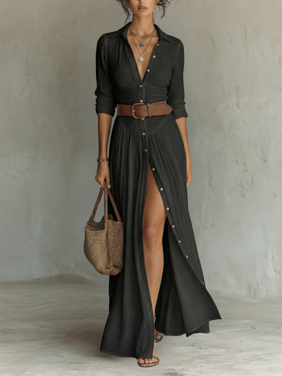 Vestido maxi mujer camisero lino y algodón