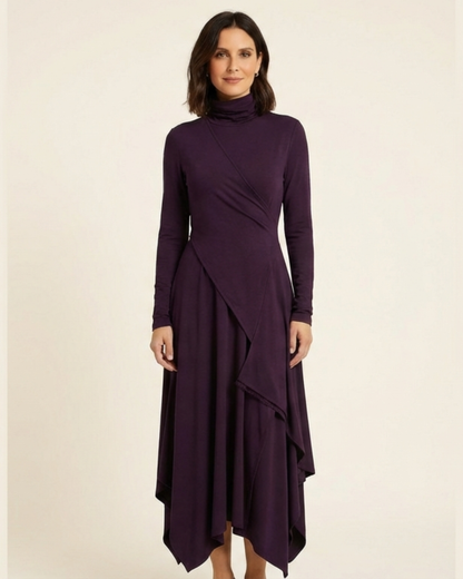 Vestido maxi Mujer cuello alto drapeado asimétrico - Mavetta