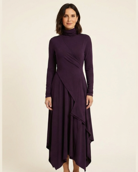 Vestido maxi Mujer cuello alto drapeado asimétrico - Mavetta