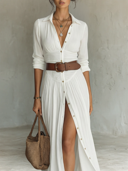 Vestido maxi mujer camisero lino y algodón