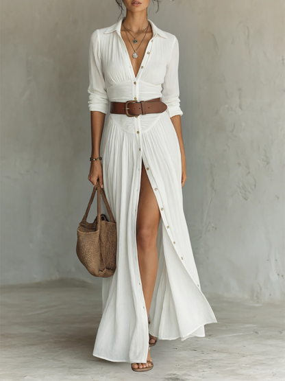 Vestido maxi mujer camisero lino y algodón