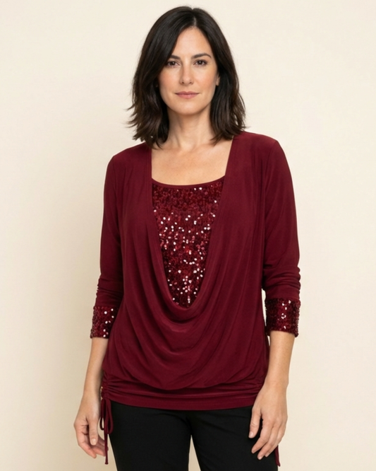 Blusa Mujer Manga Larga con Lentejuelas Elegante - Mavetta