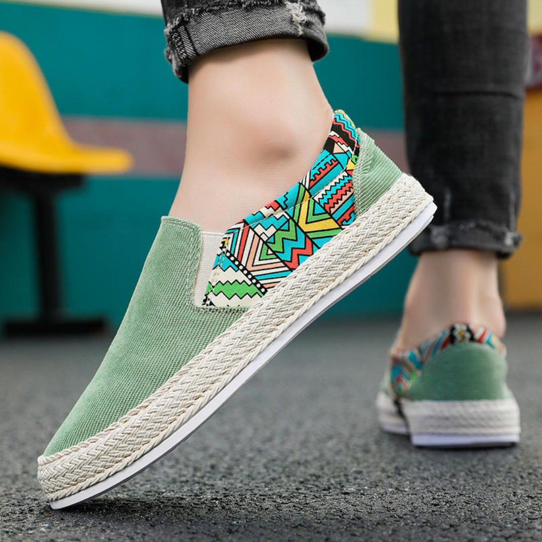 Alpargatas Planas Mujer Tela Estampado Étnico Sin Cordones