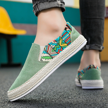 Alpargatas Planas Mujer Tela Estampado Étnico Sin Cordones