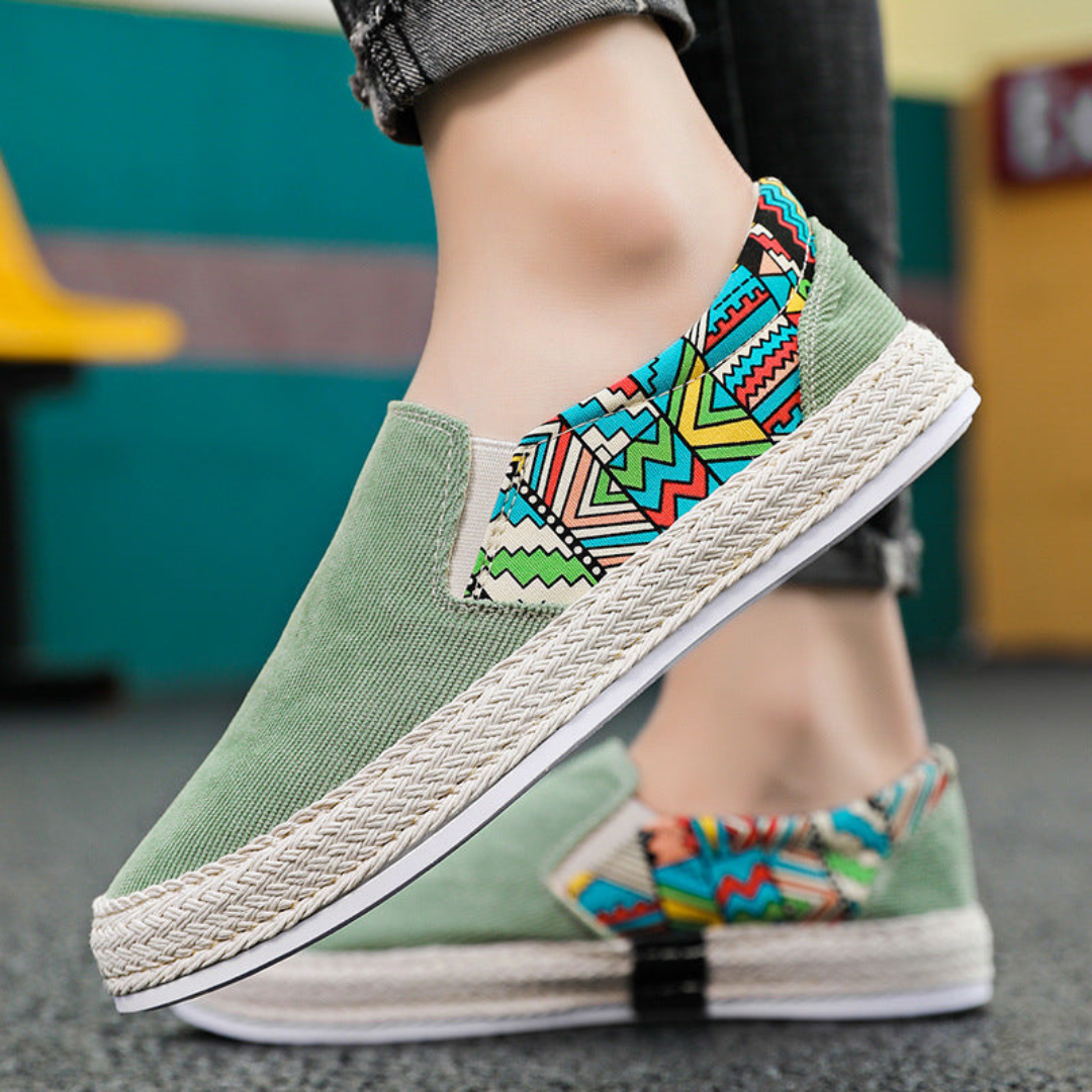 Alpargatas Planas Mujer Tela Estampado Étnico Sin Cordones