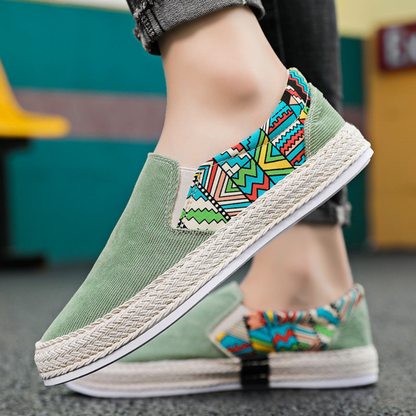 Alpargatas Planas Mujer Tela Estampado Étnico Sin Cordones