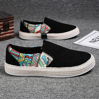 Alpargatas Planas Mujer Tela Estampado Étnico Sin Cordones