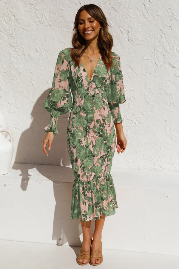 Vestido midi mujer de tela ligera mangas anchas
