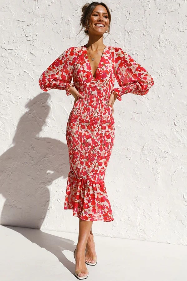 Vestido midi mujer de tela ligera mangas anchas