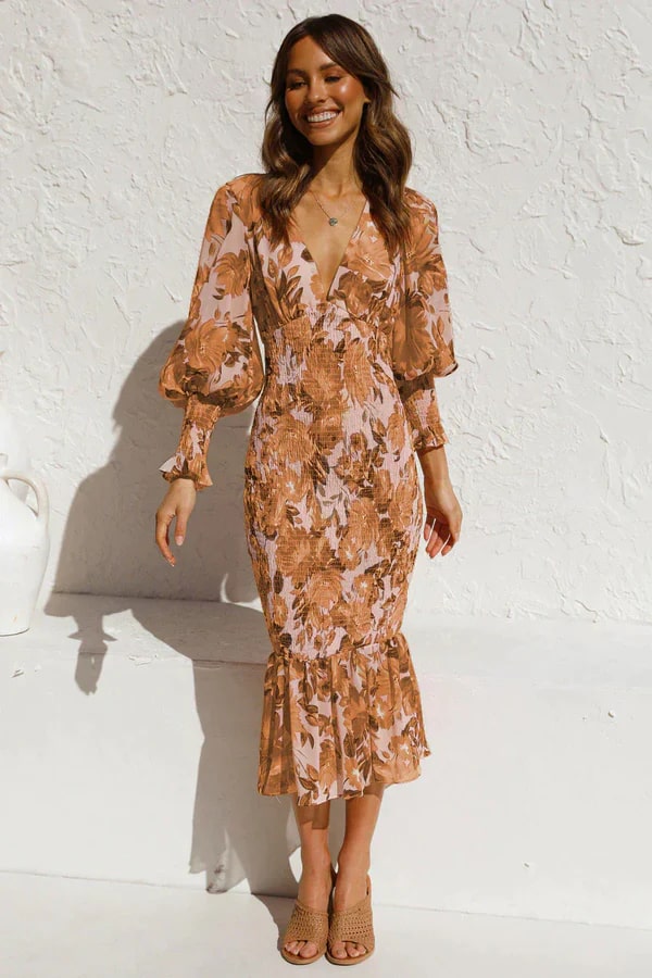 Vestido midi mujer de tela ligera mangas anchas