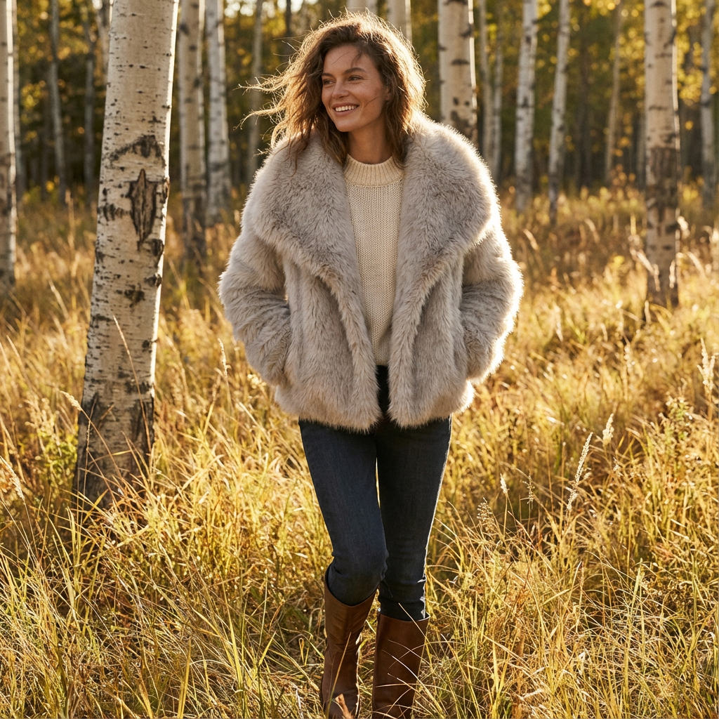 Chaqueta Corta Mujer Imitación Piel Ajuste Slim