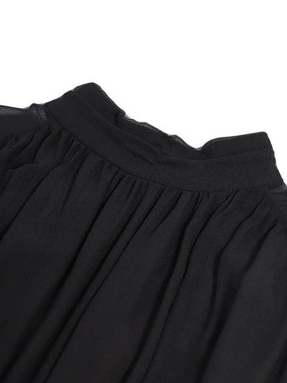 Vestido midi mujer Cuello alto Mangas transparentes