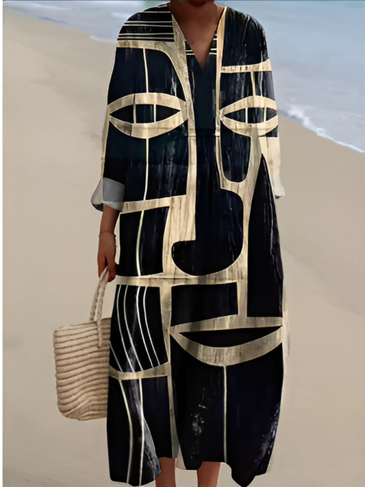 Vestido largo mujer de tejido geométrico corte estilizado - Mavetta