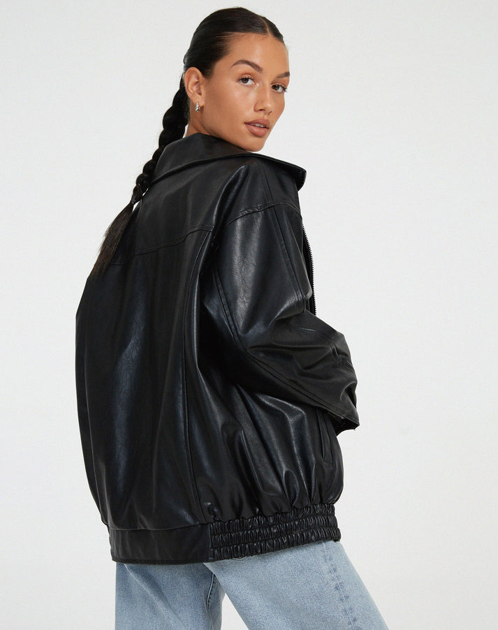 Chaqueta Oversize Mujer de Cuero Sintético Ajuste Amplio