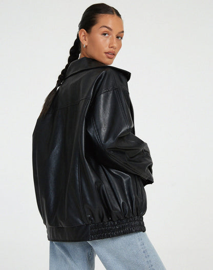 Chaqueta Oversize Mujer de Cuero Sintético Ajuste Amplio