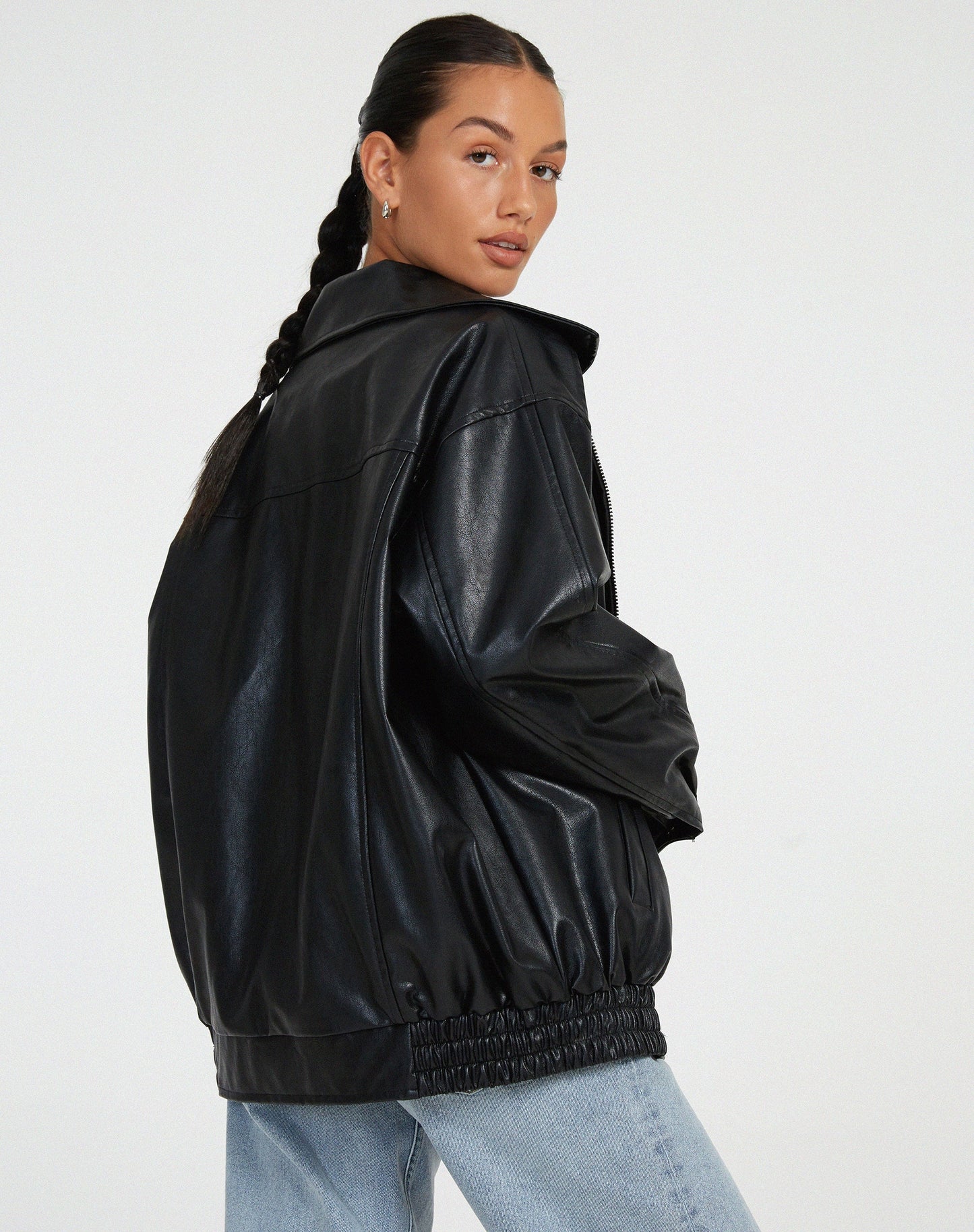 Chaqueta bomber mujer de cuero sintético cuello y cremallera