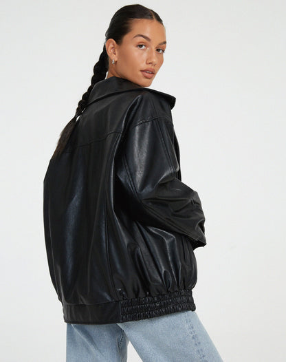 Chaqueta bomber mujer de cuero sintético cuello y cremallera
