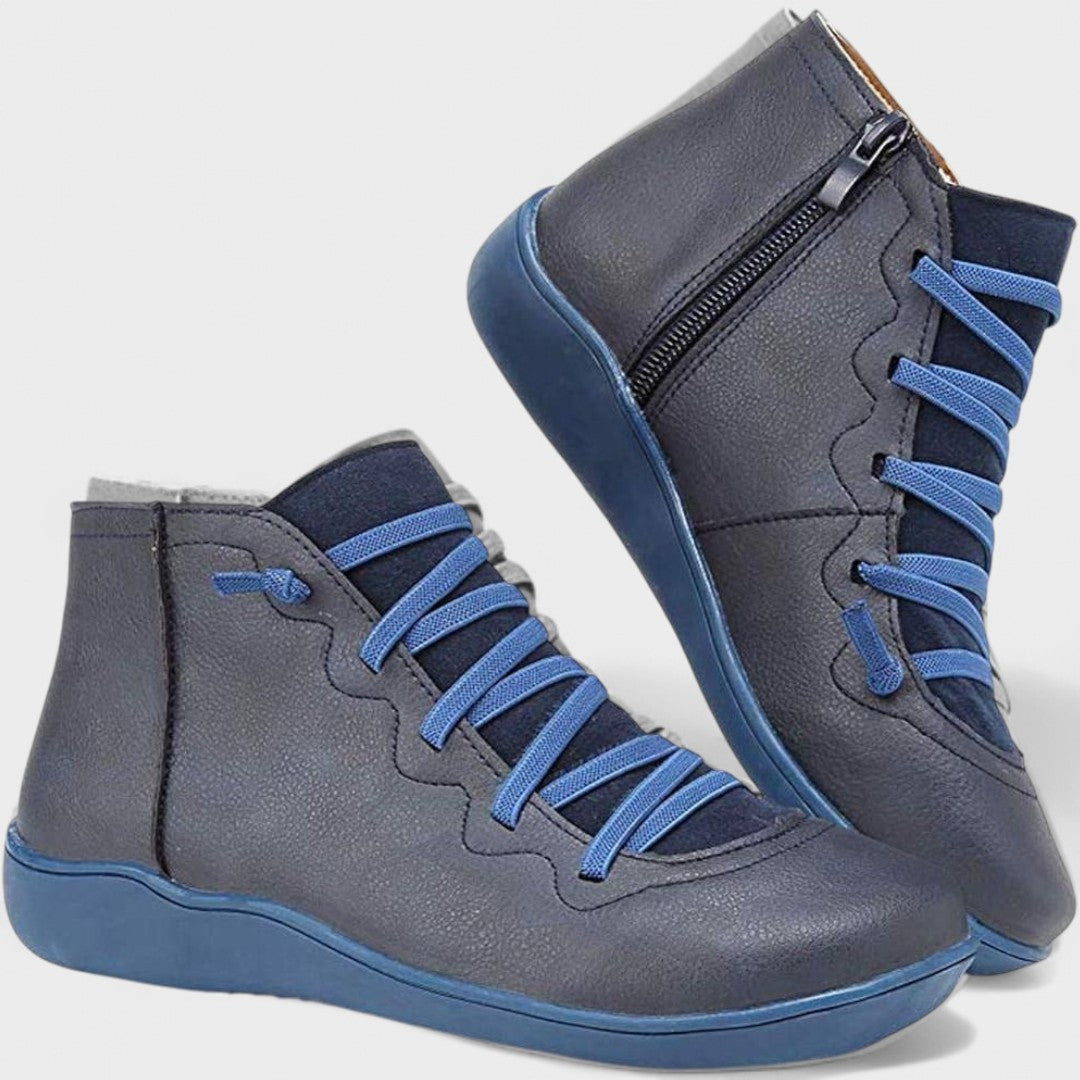 Botines Mujer Piel con Cordones y Cremallera Lateral Casual