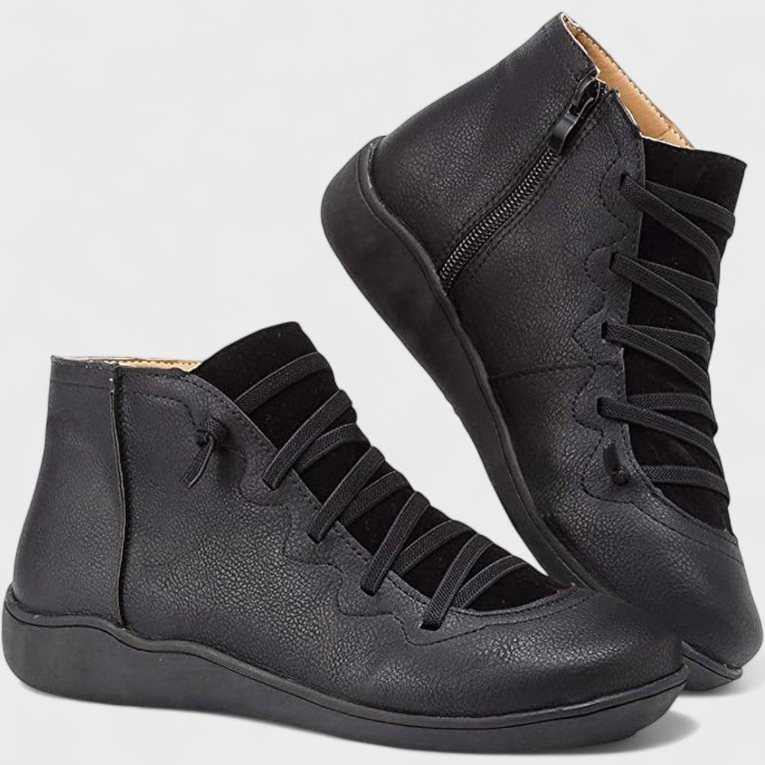 Botines Mujer Piel con Cordones y Cremallera Lateral Casual