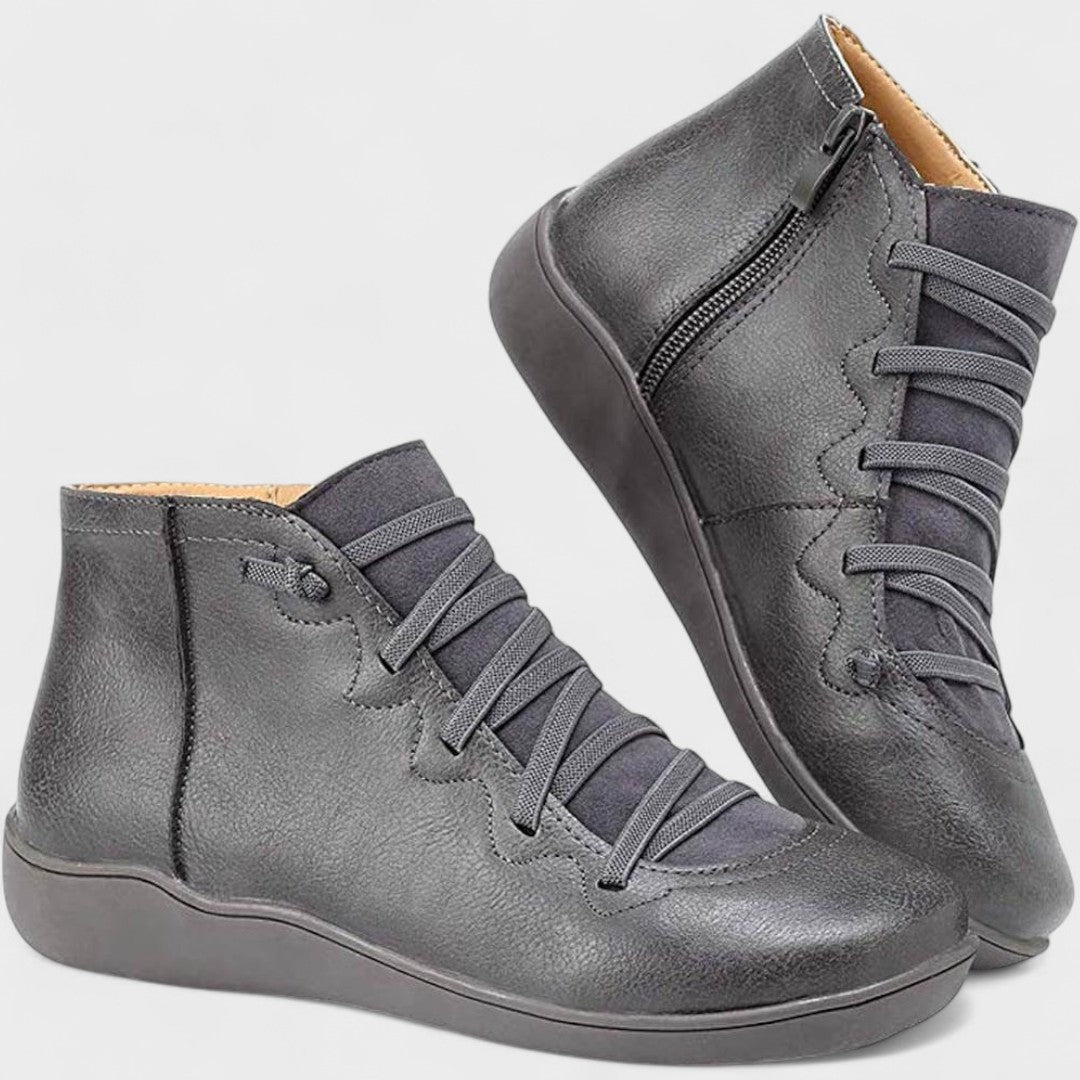 Botines Mujer Piel con Cordones y Cremallera Lateral Casual