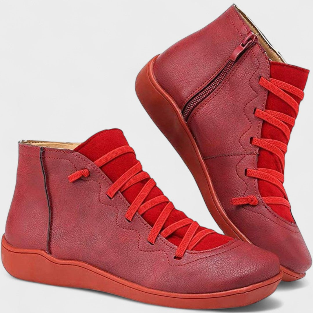Botines Mujer Piel con Cordones y Cremallera Lateral Casual