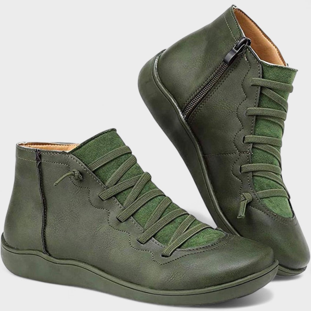 Botines Mujer Piel con Cordones y Cremallera Lateral Casual
