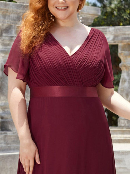 Vestido largo Mujer de gasa con cintura imperio y mangas cortas