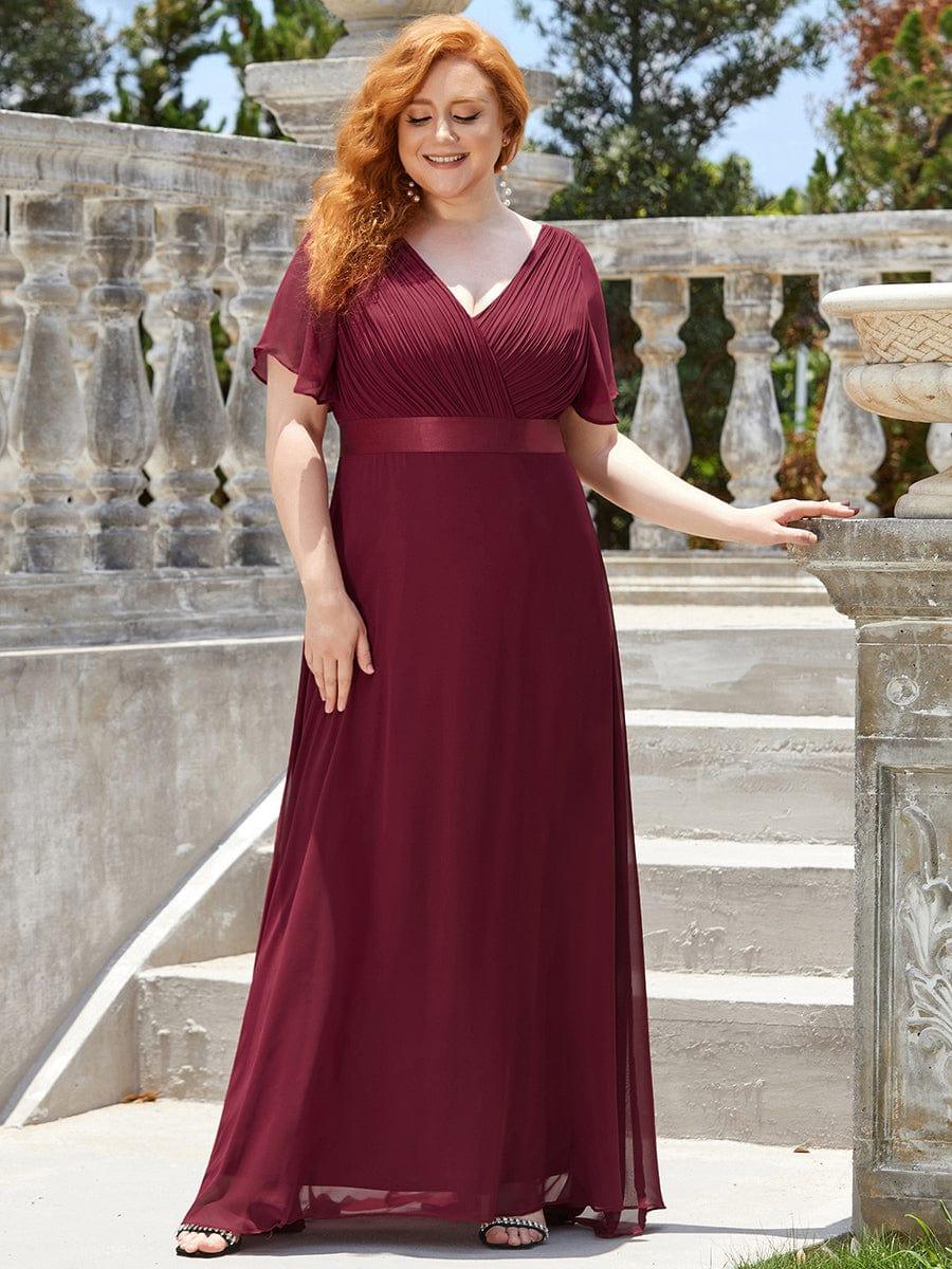 Vestido largo Mujer de gasa con cintura imperio y mangas cortas