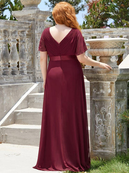 Vestido largo Mujer de gasa con cintura imperio y mangas cortas