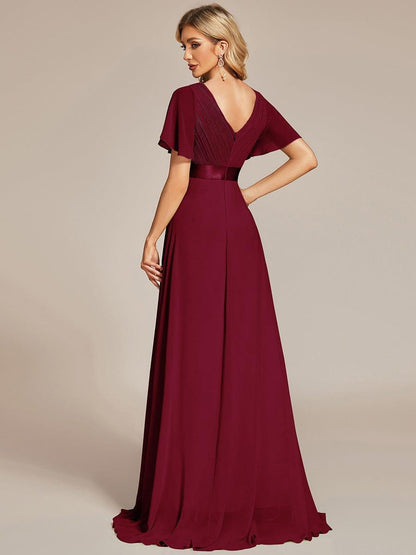 Vestido largo Mujer de gasa con cintura imperio y mangas cortas